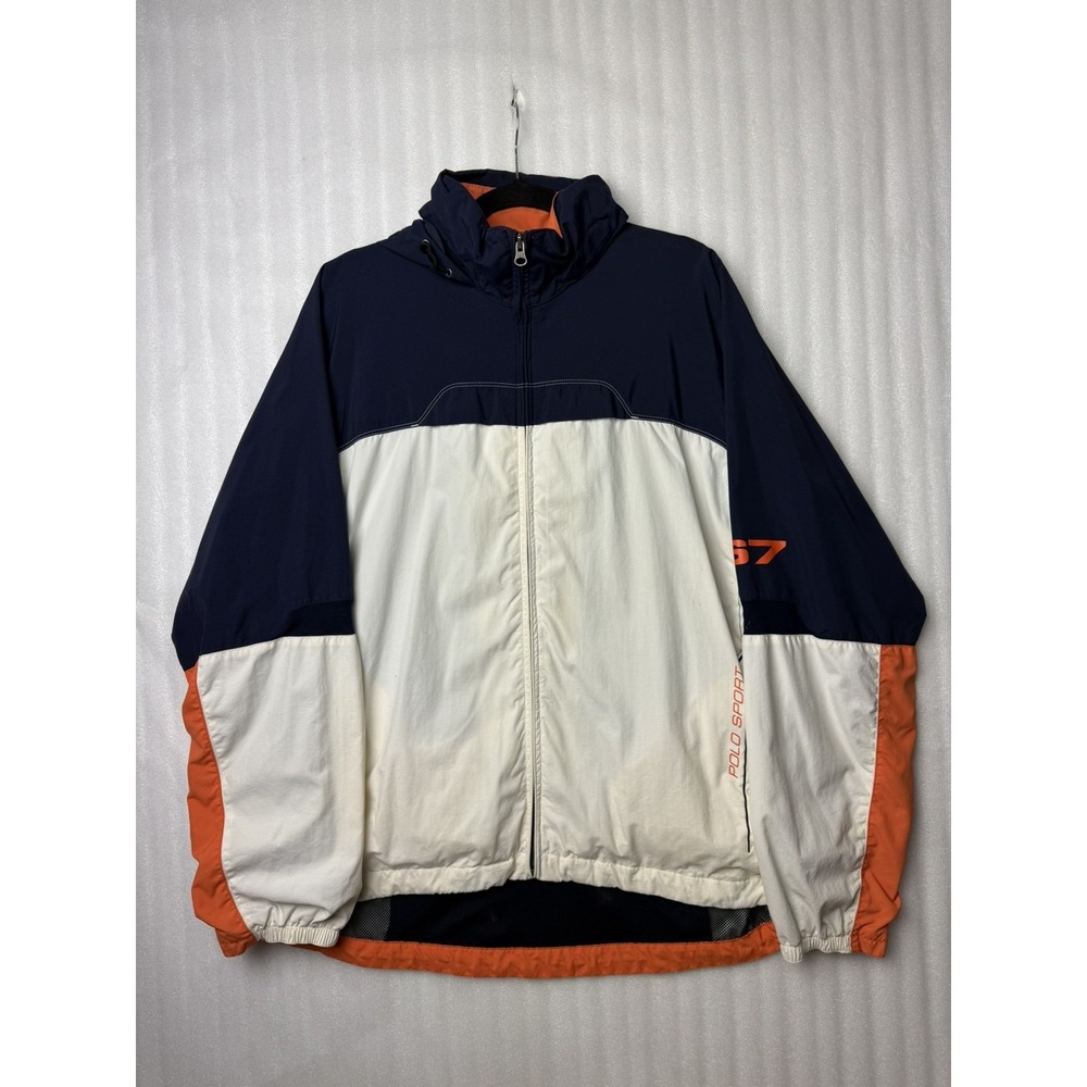 Vintage 90s Polo Sport Ralph Lauren Jacket L Orange Navy Colorblock Windbreaker